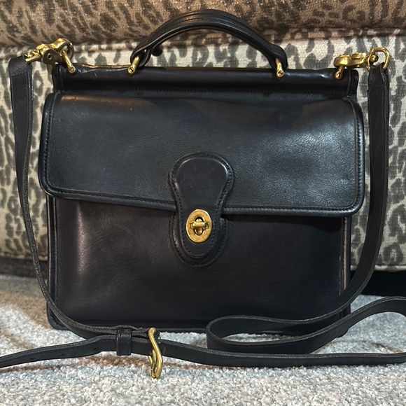 Coach vintage Willis Black Leather Handbag designer classic crossbody top handle - Picture 1 of 14